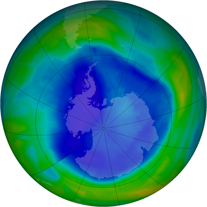 Antarctic ozone map for 09 September 2015